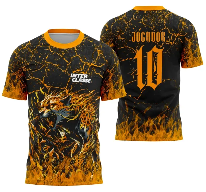 Arte Vetor Camisa Interclasse Leopardo Dourado Premium