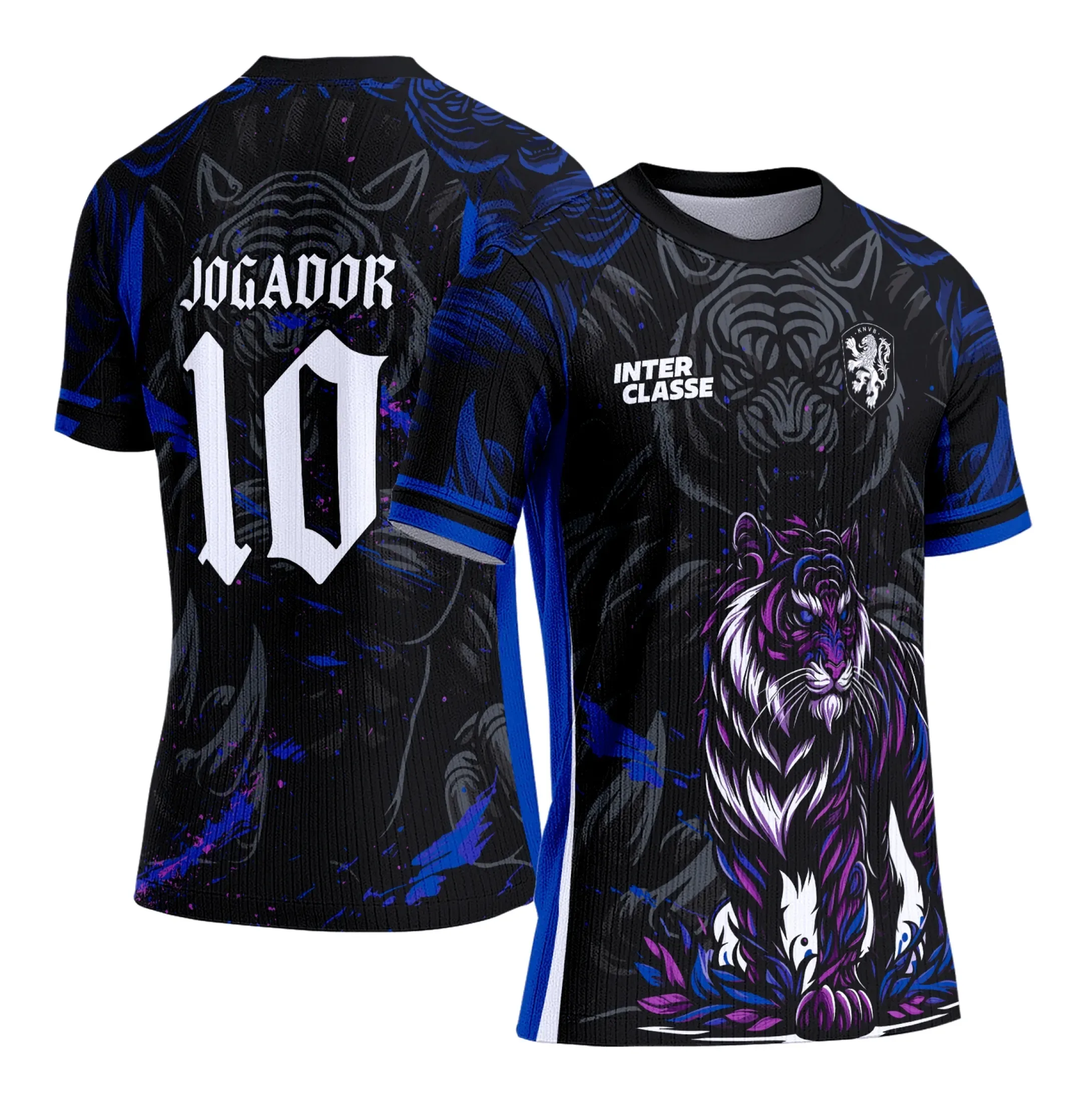 Camiseta preta unissex com logo no peito e estampa grande nas costas mostrando o Tigre Roxo do Interclasse 2025, perfeita para torcedores e participantes do evento.