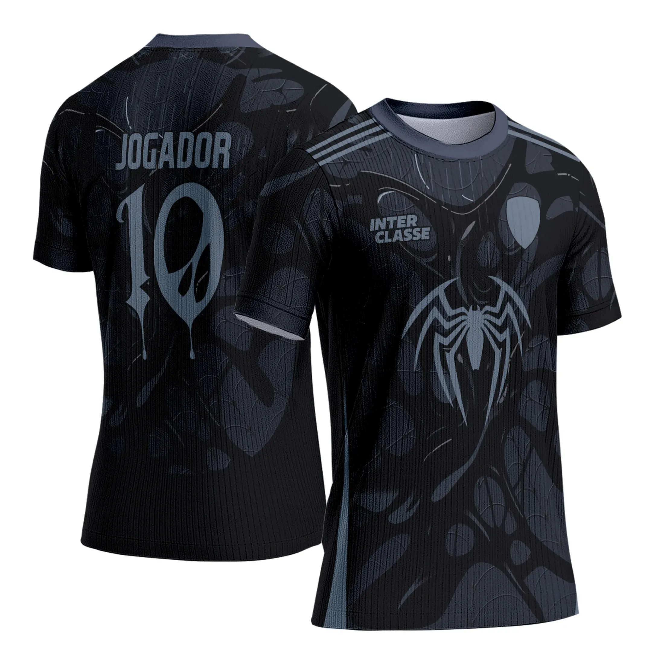 Camiseta preta unissex com logo no peito e estampa grande nas costas inspirada em Venom Black 2025, estilo moderno para uso casual e eventos interclasse