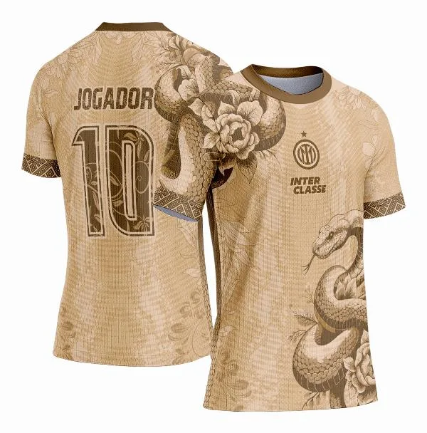 Camisa Interclasse Estampa Vetor Cobra Serpente Bege Inter de Milão 2025
