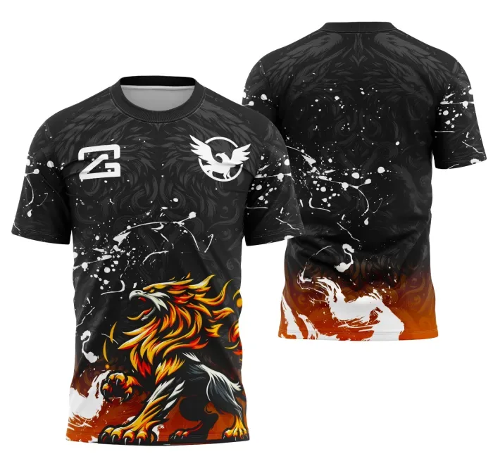 Camiseta unissex preta com logo no peito e estampa grande nas costas, tema Griffo Interclasse, ideal para eventos e times escolares, com visual moderno e vibrante.