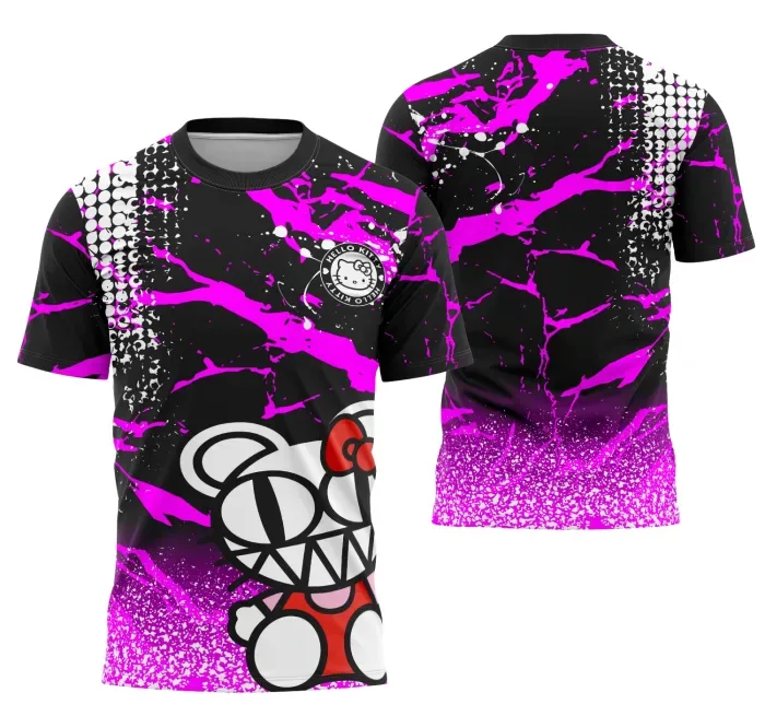 Camiseta unissex preta com logo no peito e estampa grande nas costas temática Hellokttyxradiohead Interclasse, perfeita para fãs que buscam estilo e conforto.