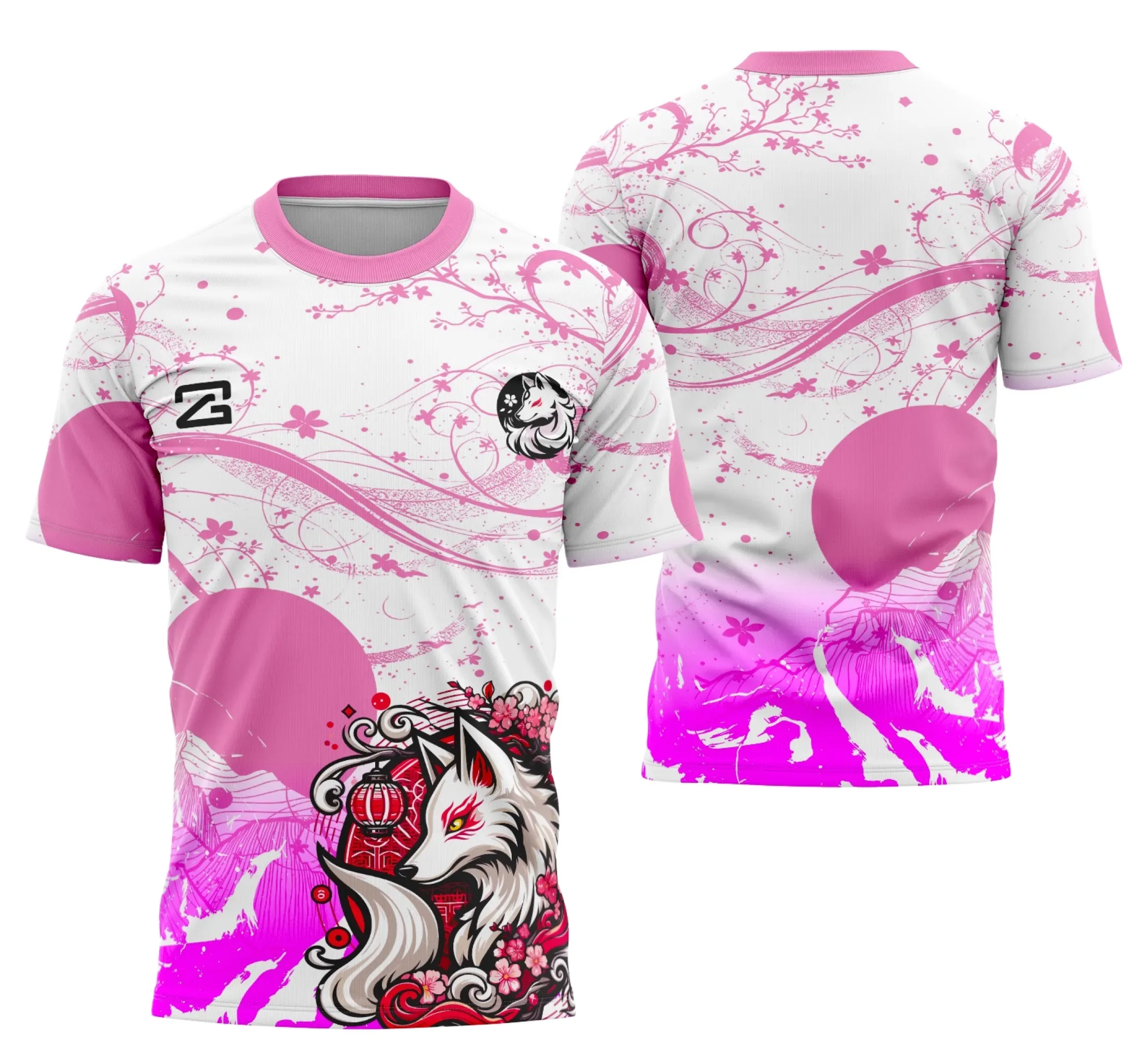 Camiseta unissex preta com logo no peito e estampa grande nas costas do tema Kitsune Interclasse, ideal para usar com estilo versátil e conforto no dia a dia.