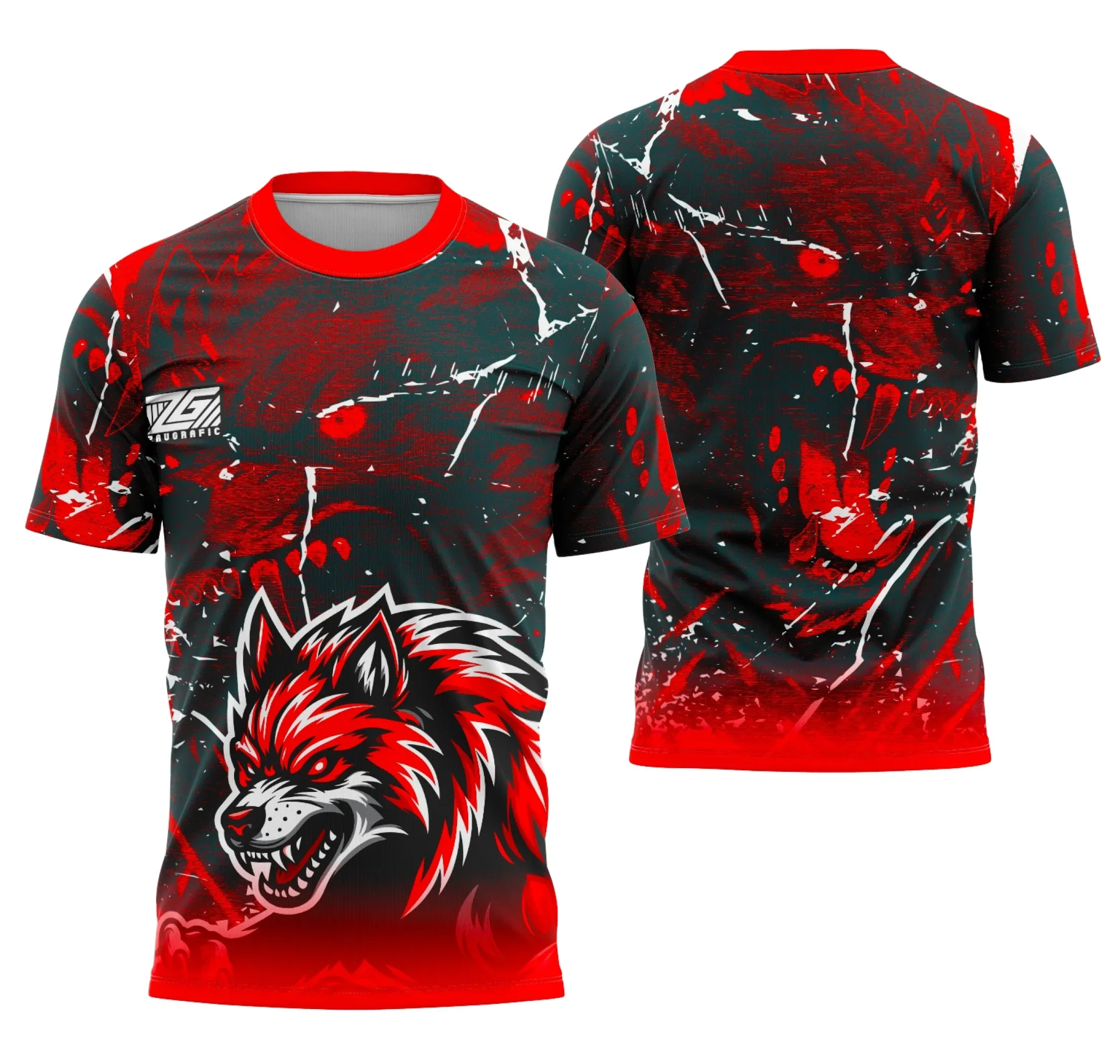 Camiseta unissex preta com logo no peito e estampa grande nas costas destacando o tema Lobo Interclasse 2025, ideal para eventos escolares e confraternizações.