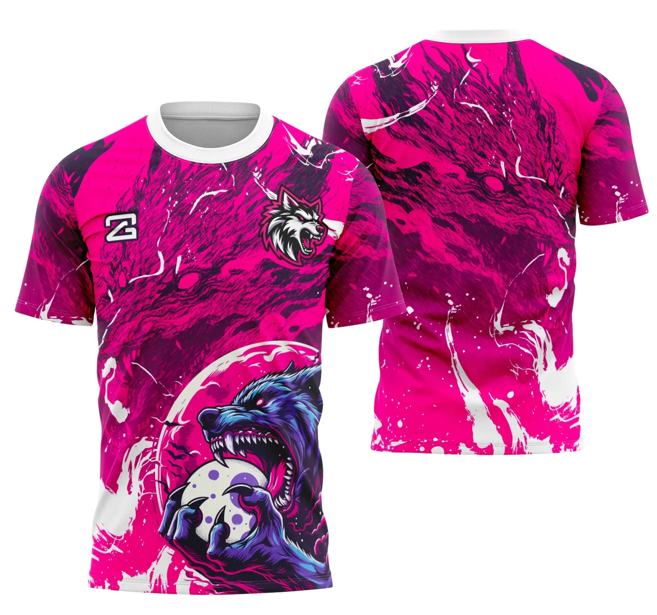 Camiseta unissex preta com logo no peito e estampa grande nas costas com tema LOBO Pink da Coleção Interclasse, ideal para eventos escolares e uso casual.