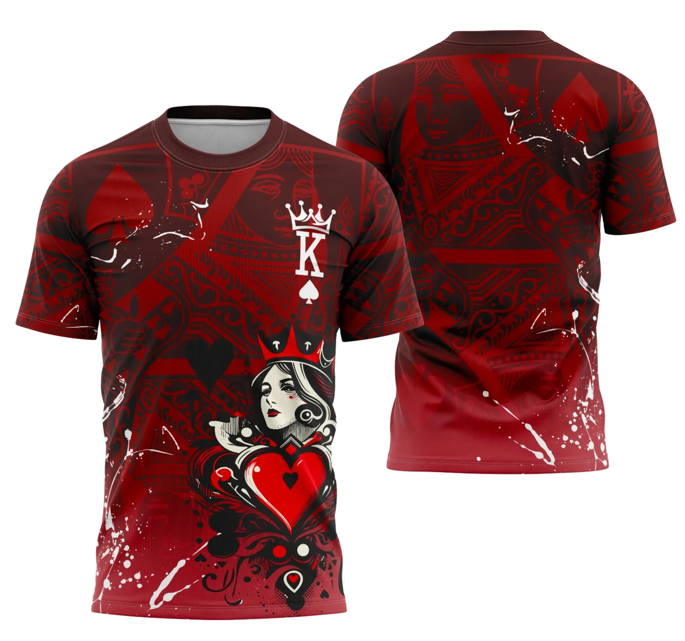 Camiseta unissex preta com logo no peito e estampa grande nas costas com tema Rainha de Copas Interclasse, visual moderno e estiloso para qualquer ocasião.