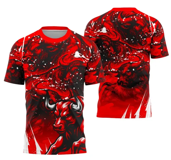 Camiseta unissex preta com logo no peito e estampa grande nas costas com tema do Touro Interclasse 2025, perfeita para eventos escolares e confraternizações.