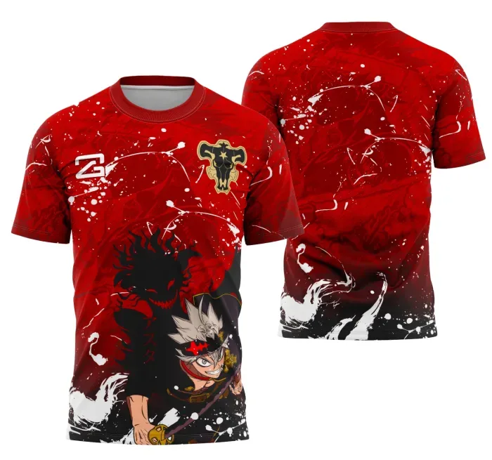 Camiseta unissex preta com logo no peito e estampa grande nas costas baseada na Black Clover Interclasse 2025, ideal para fãs e eventos temáticos.
