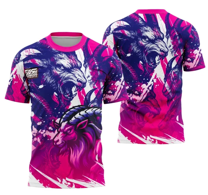 Camiseta preta unissex com logo no peito e estampa grande nas costas mostrando o tema Cabra Interclasse 2025, design moderno e atraente para eventos e times escolares.