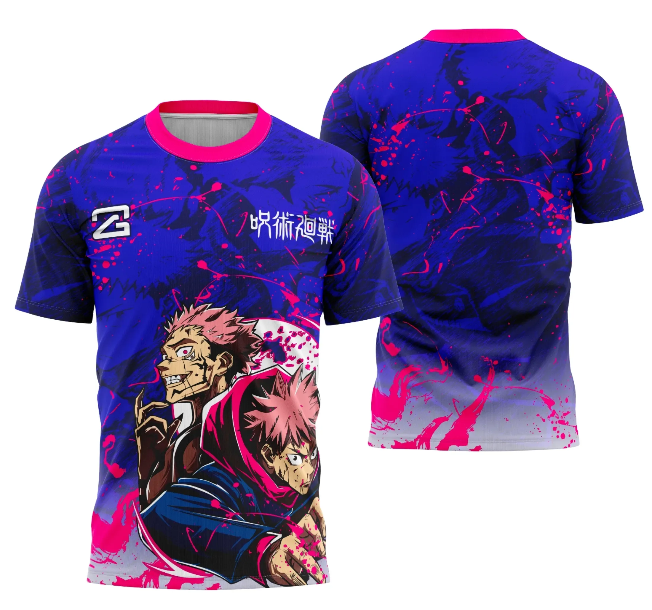 Camiseta unissex preta com logo no peito e estampa grande nas costas temática Jujutsu Kaisen Interclasse 2025, ideal para fãs do anime em evento exclusivo.